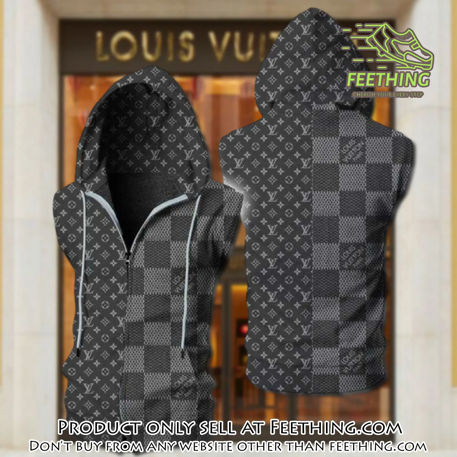 Louis vuitton grey unisex sleeveless zip up hoodie luxury for men women szh014 ft5018644